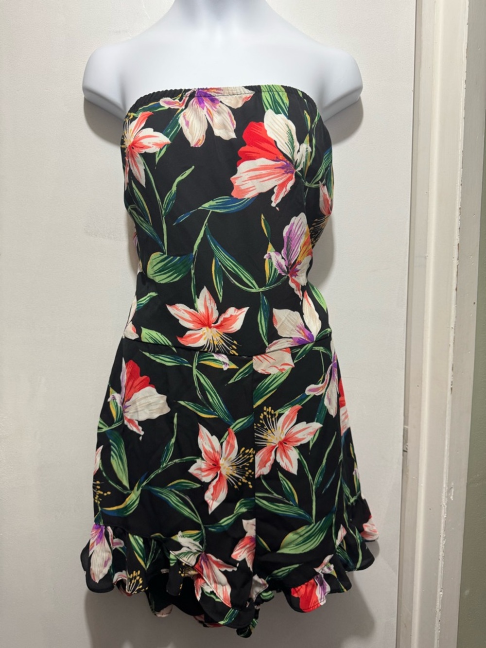 Timing Black Floral Print Dress with Green and Pink Accents